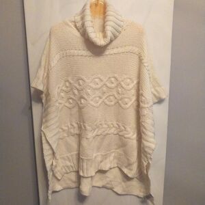 Loft Women's Poncho Sweater Sz XS/S Cream Oversized Turtleneck Comfy Cozy Warm